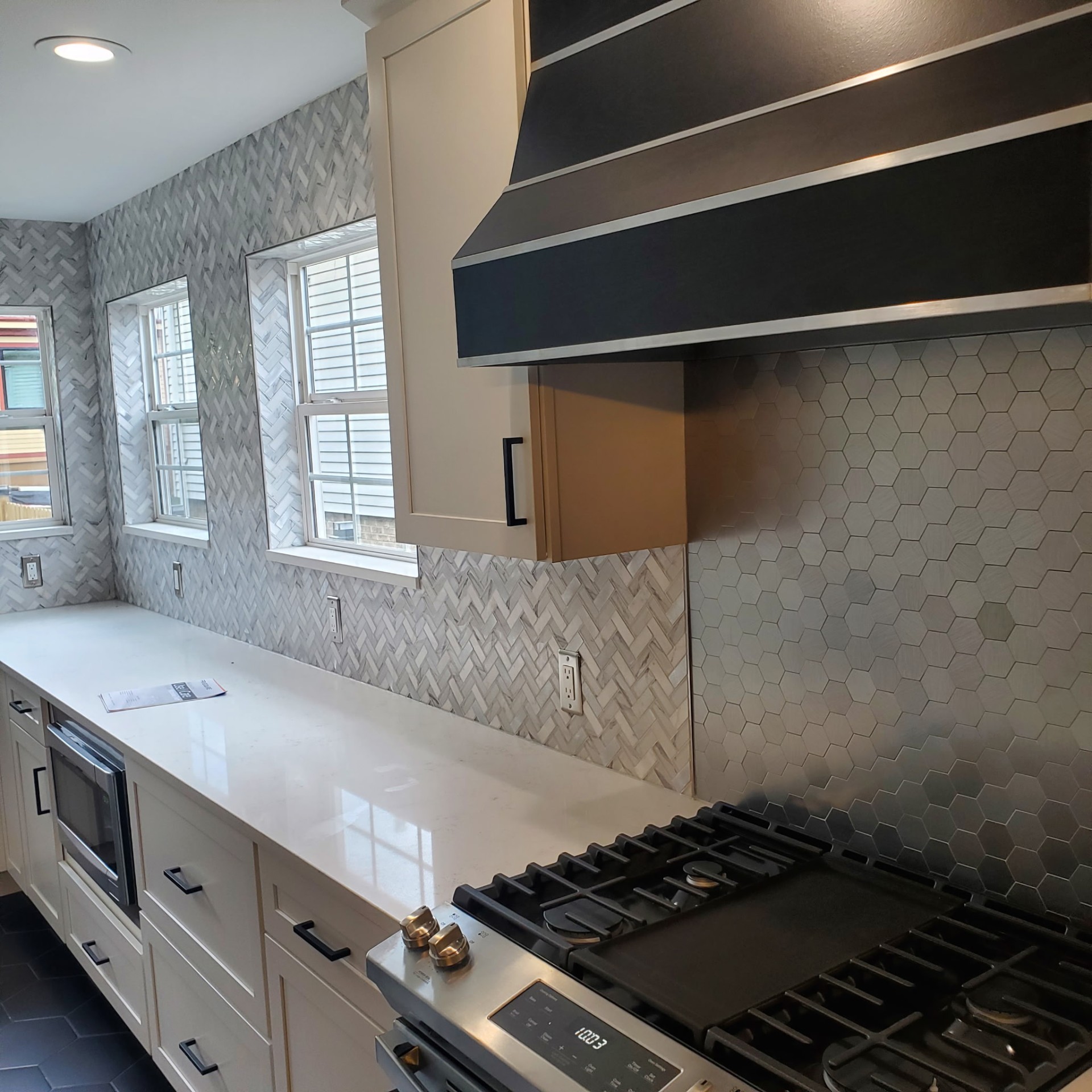 Custom Hood & Hex Backsplash — Kitchen remodel in Mt. Lebanon, PA by Trademark Design